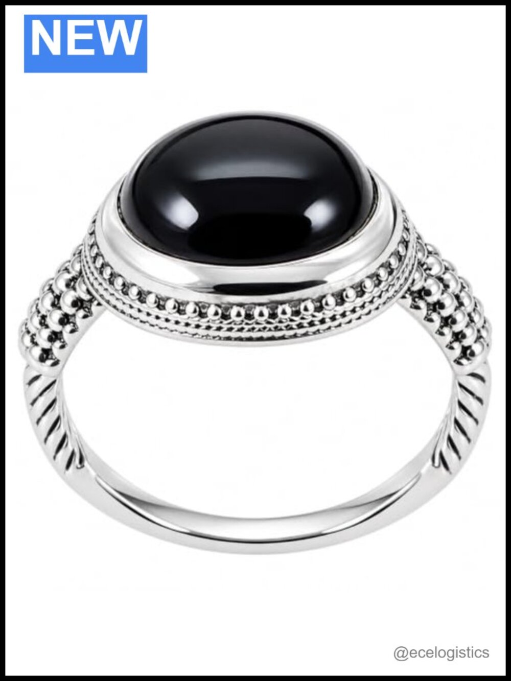 925 Sterling Silver Natural Black Onyx Statement Ring Vintage
